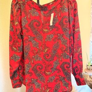 LOFT Red Paisley Blouse